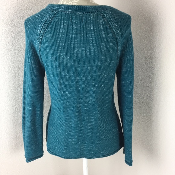 Vintage Pure Handknit Teal Green Silver Sweater Womens size small medium - Picture 6 of 8